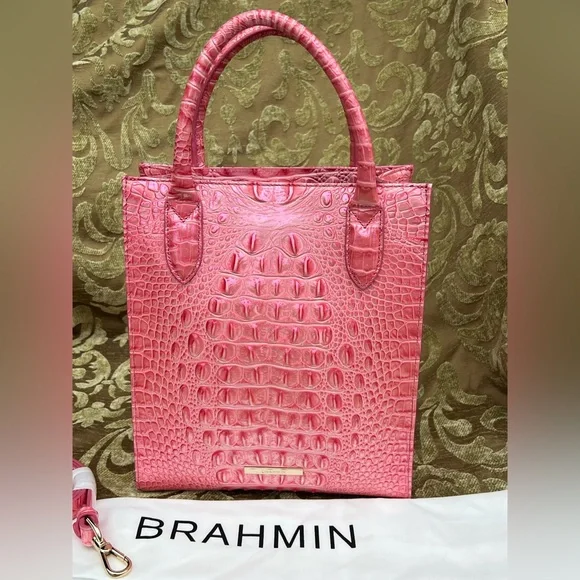 Brahmin Pink Croc-Embossed Tote Bag
